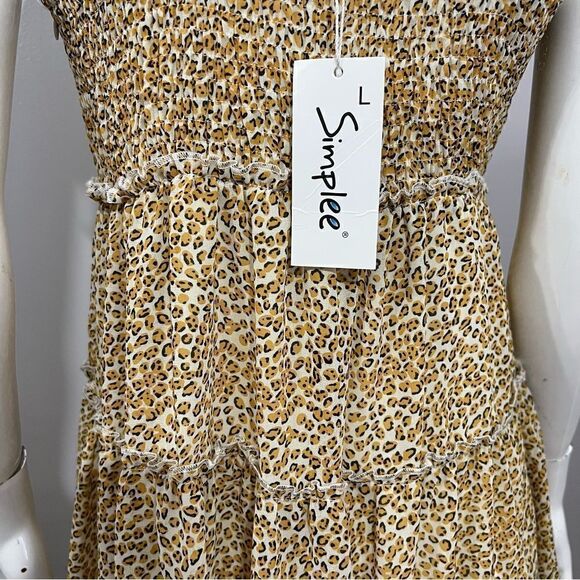 NWT Simplee Cottagecore Tiered Ruffle Cheetah Print Sundress -Juniors Large - Picture 10 of 12